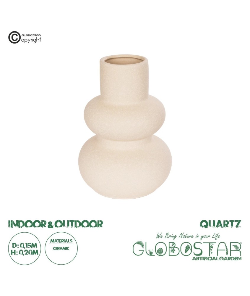 GloboStar® Artificial Garden QUARTZ 21254 Διακοσμητικό Κεραμικό Βάζo Μπεζ Π15 x Μ15 x Υ20 cm